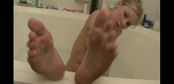  Blonde Girl Taking A Hot Bath